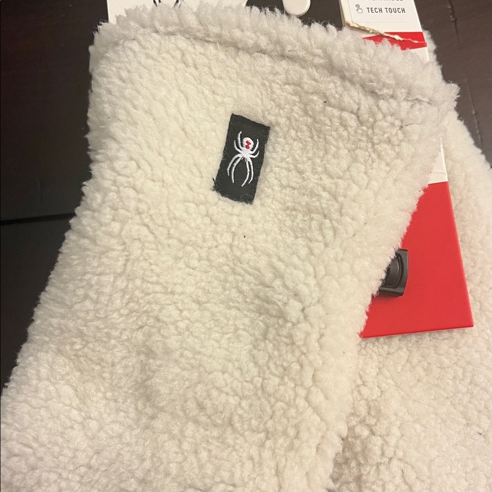 Spyder Fleece Winter Gloves cream gray Tech Kids Size 10-16 Boys or Girls L/XL - Picture 3 of 11